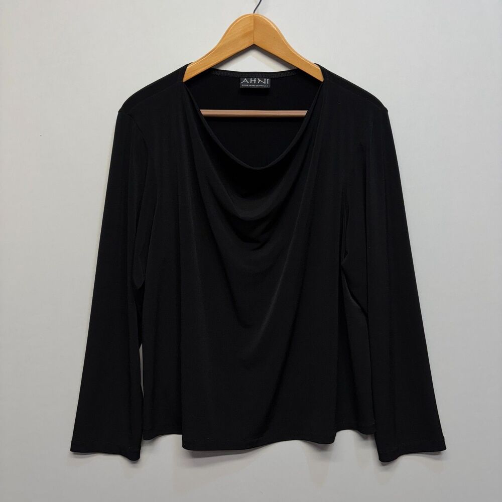 AHNI Women Long Sleeve Blouse Top Shirt Size 3 Black D062 -11